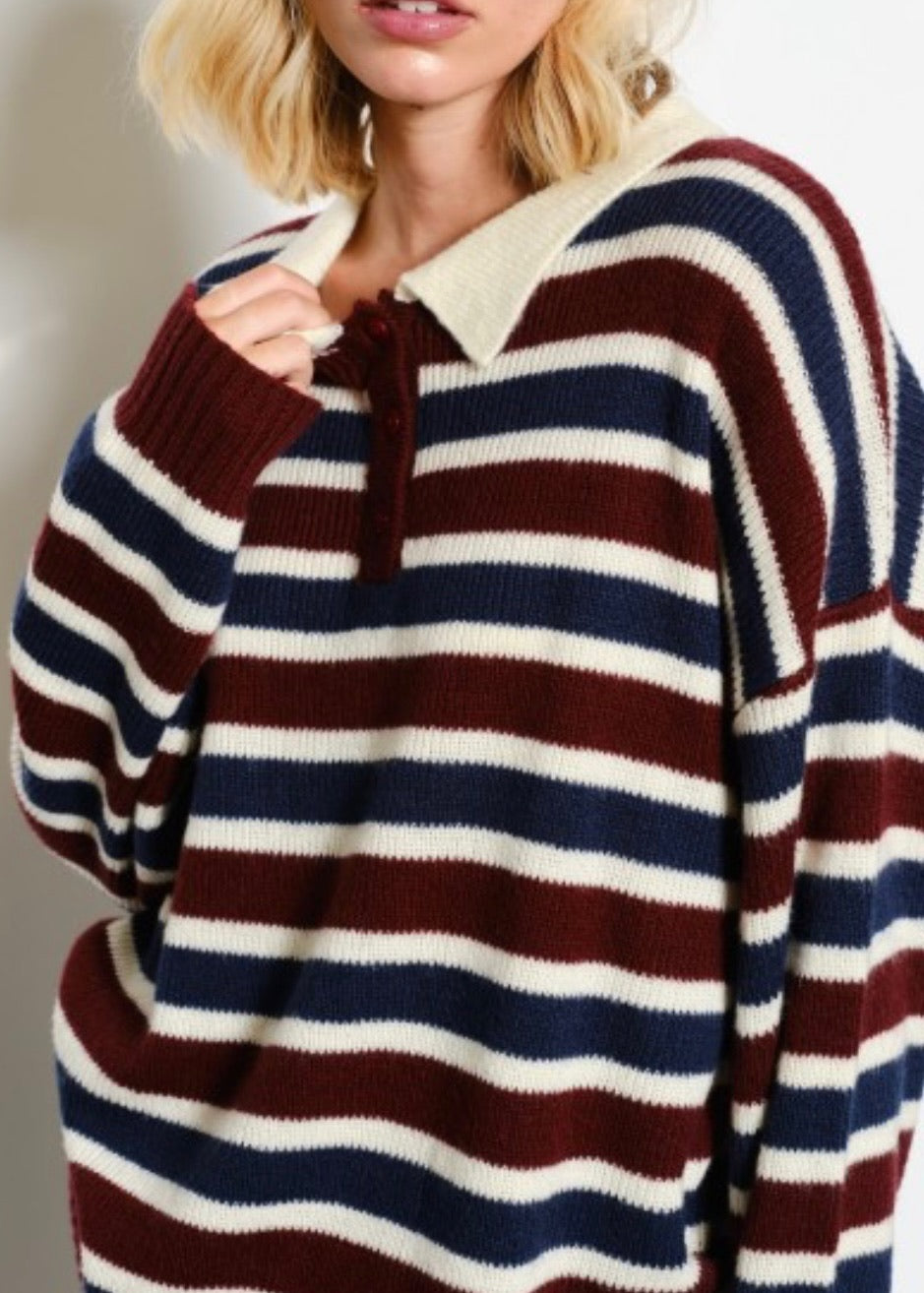 Jerry Stripe Polo Sweater