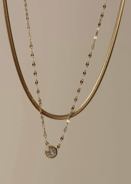 Jo Double Chain Crystal Pendant Necklace