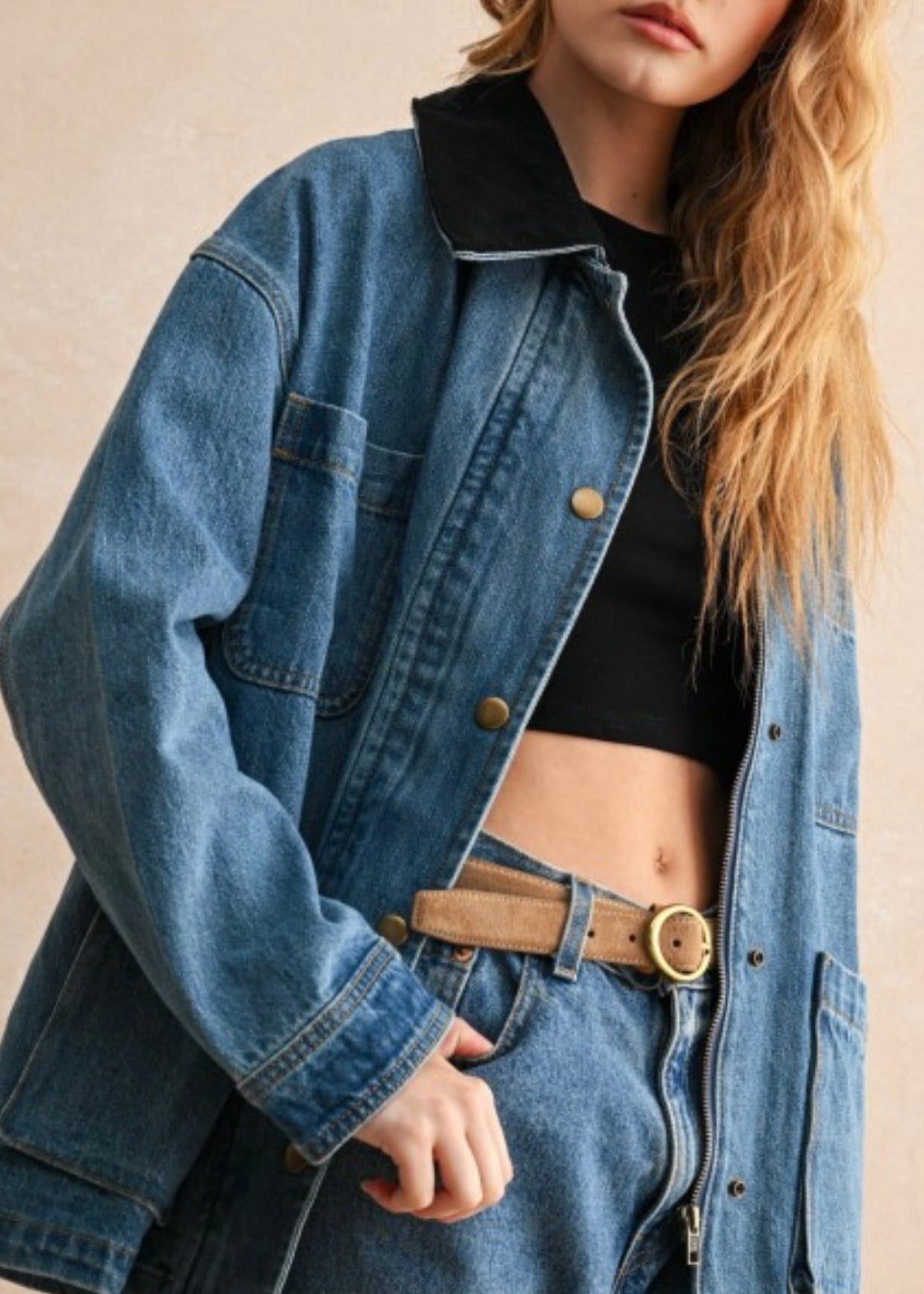 Shelly Corduroy Collar Denim Utility Jacket