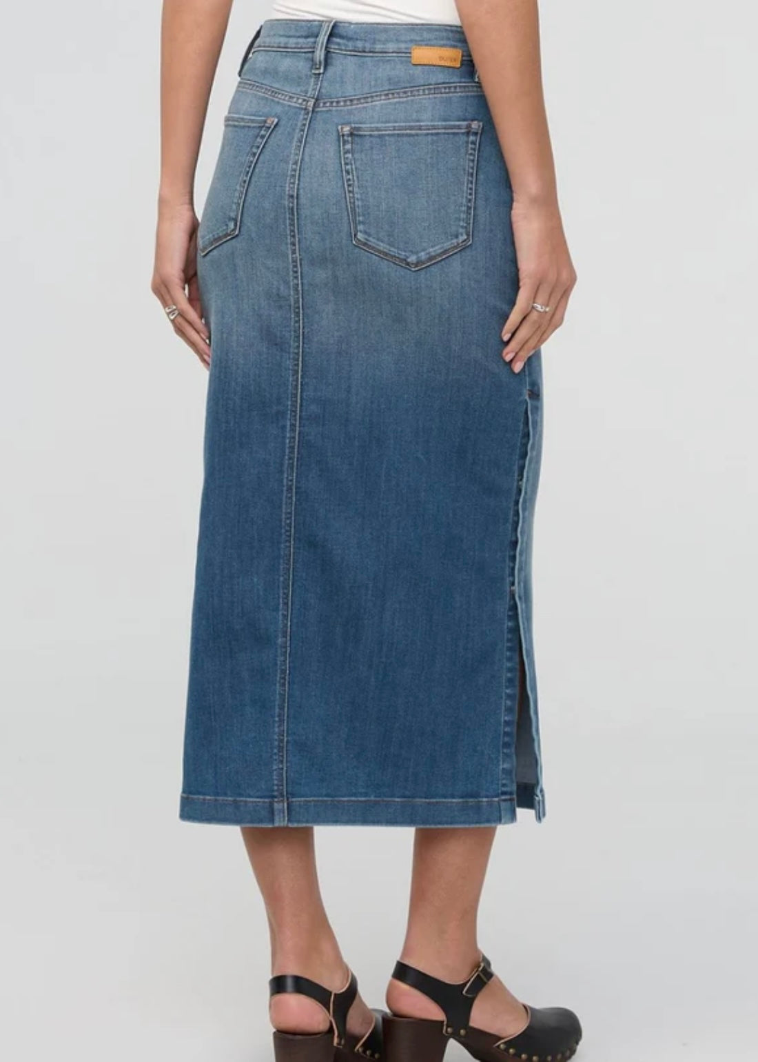 Performance Denim Slit Skirt - Blue Ash