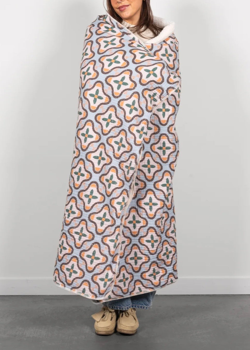 THE MOSAIC | Block Print Sherpa Lined Throw