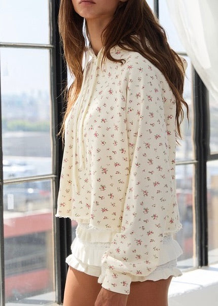 Peony Floral Print Cropped Hoodie