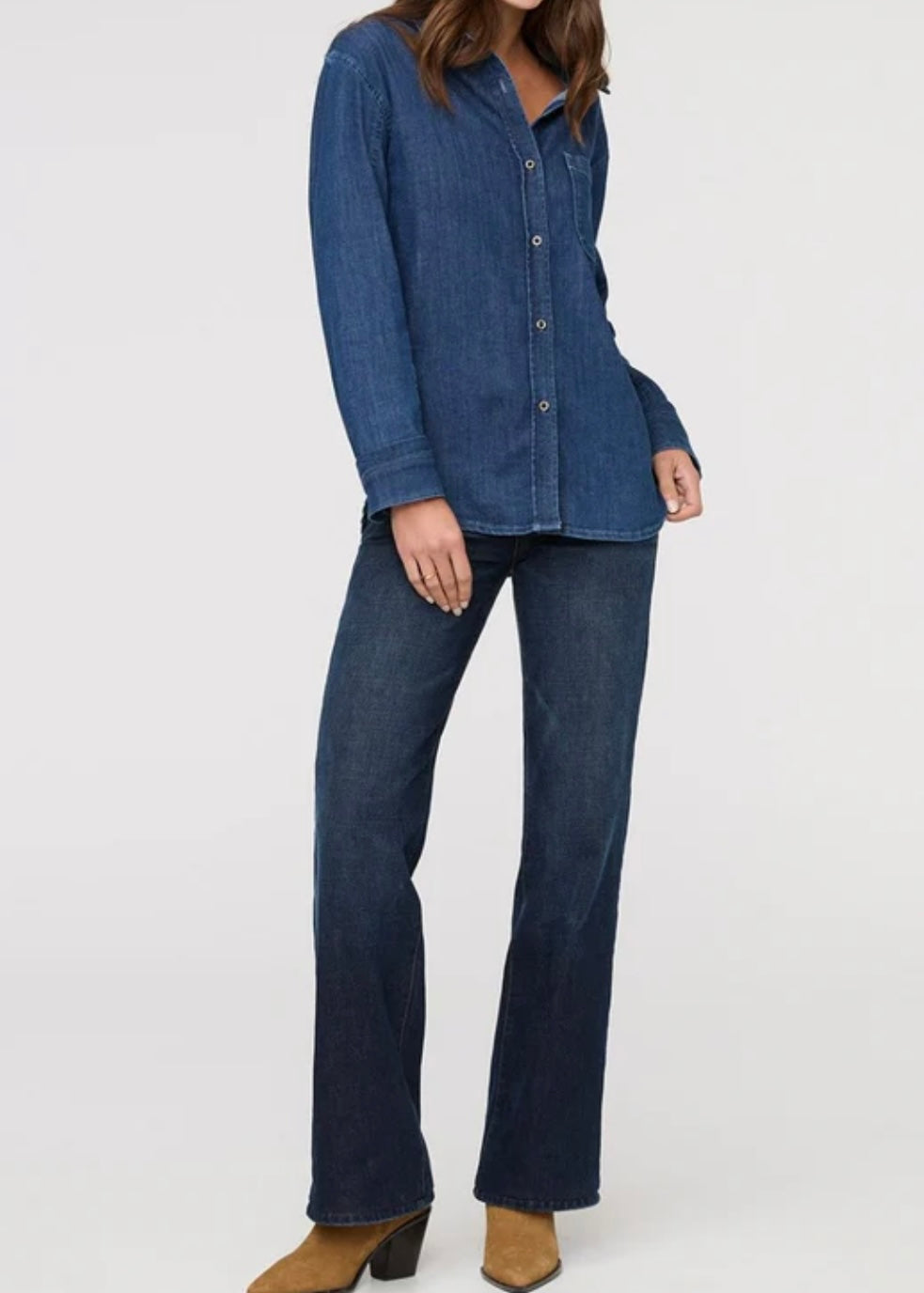 Performance Denim Lite Relaxed Button Down - Medium Stone