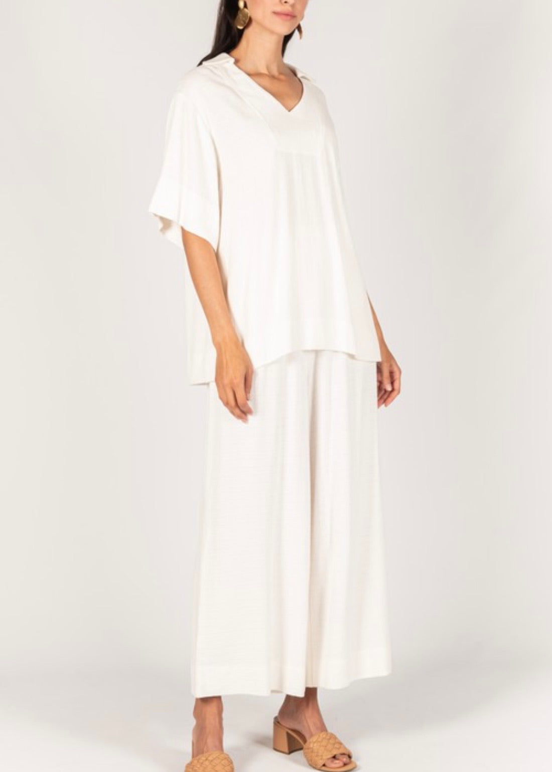 London Linen Collared Short Sleeve Top