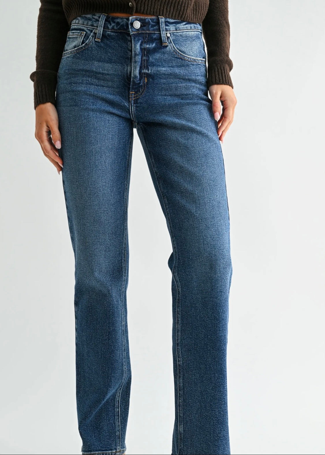 Mid Rise Stovepipe Straight Leg Dark Denim