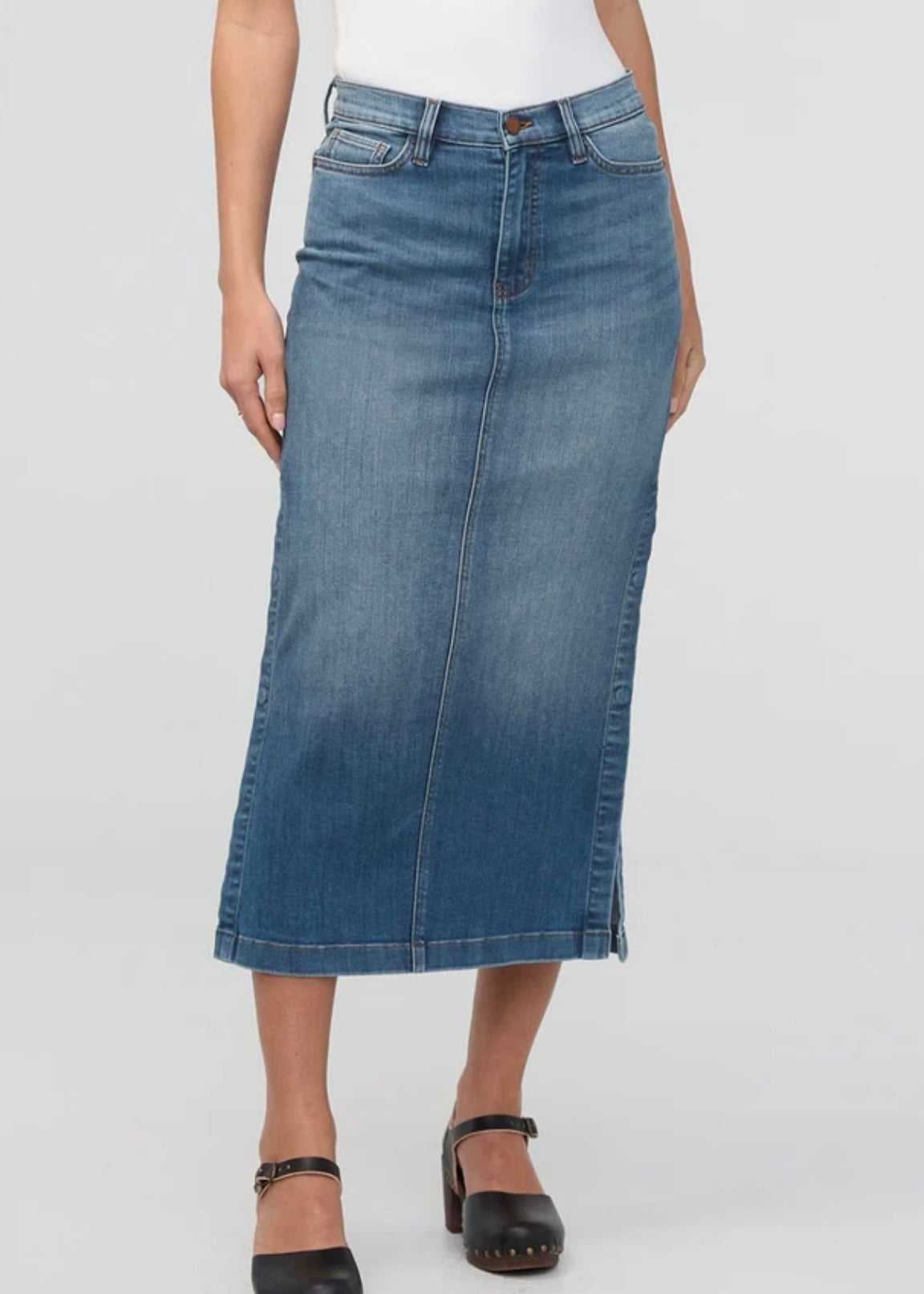 Performance Denim Slit Skirt - Blue Ash