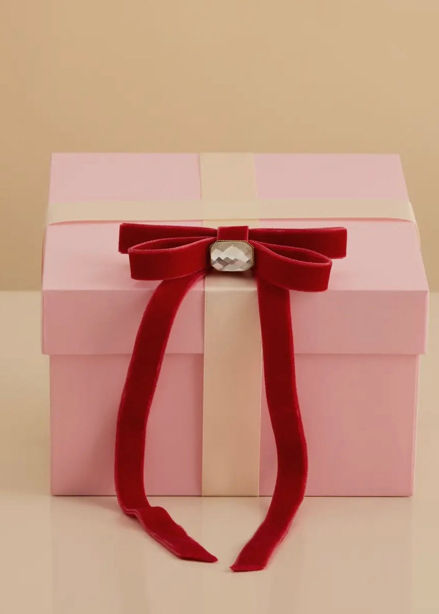 Holiday Velvet & Gemstone Bow Hair Clip