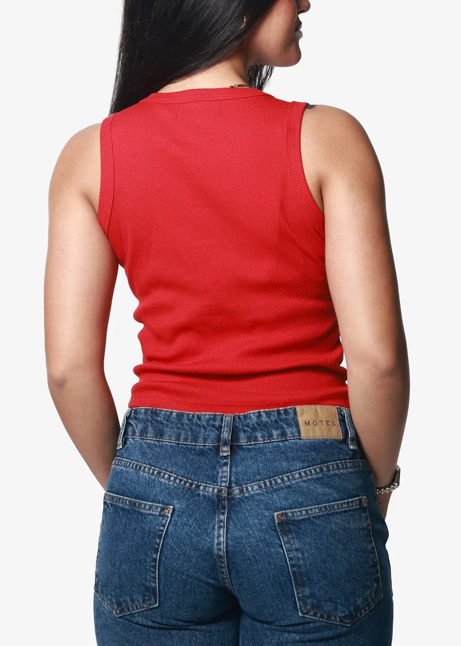 Boot and Rose Red Ribbed Crop Tank