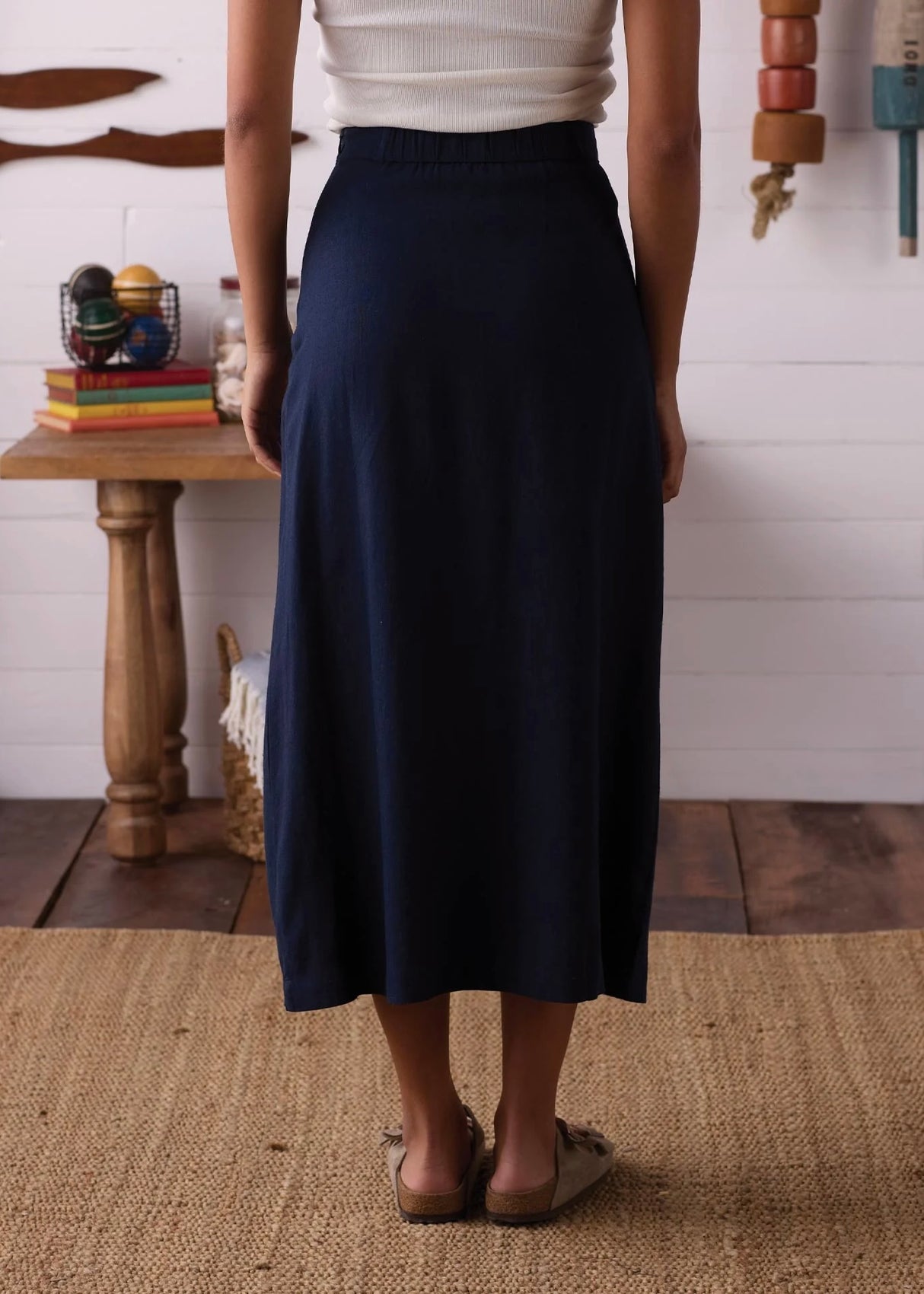 Leukos Linen-Blend Midi Skirt