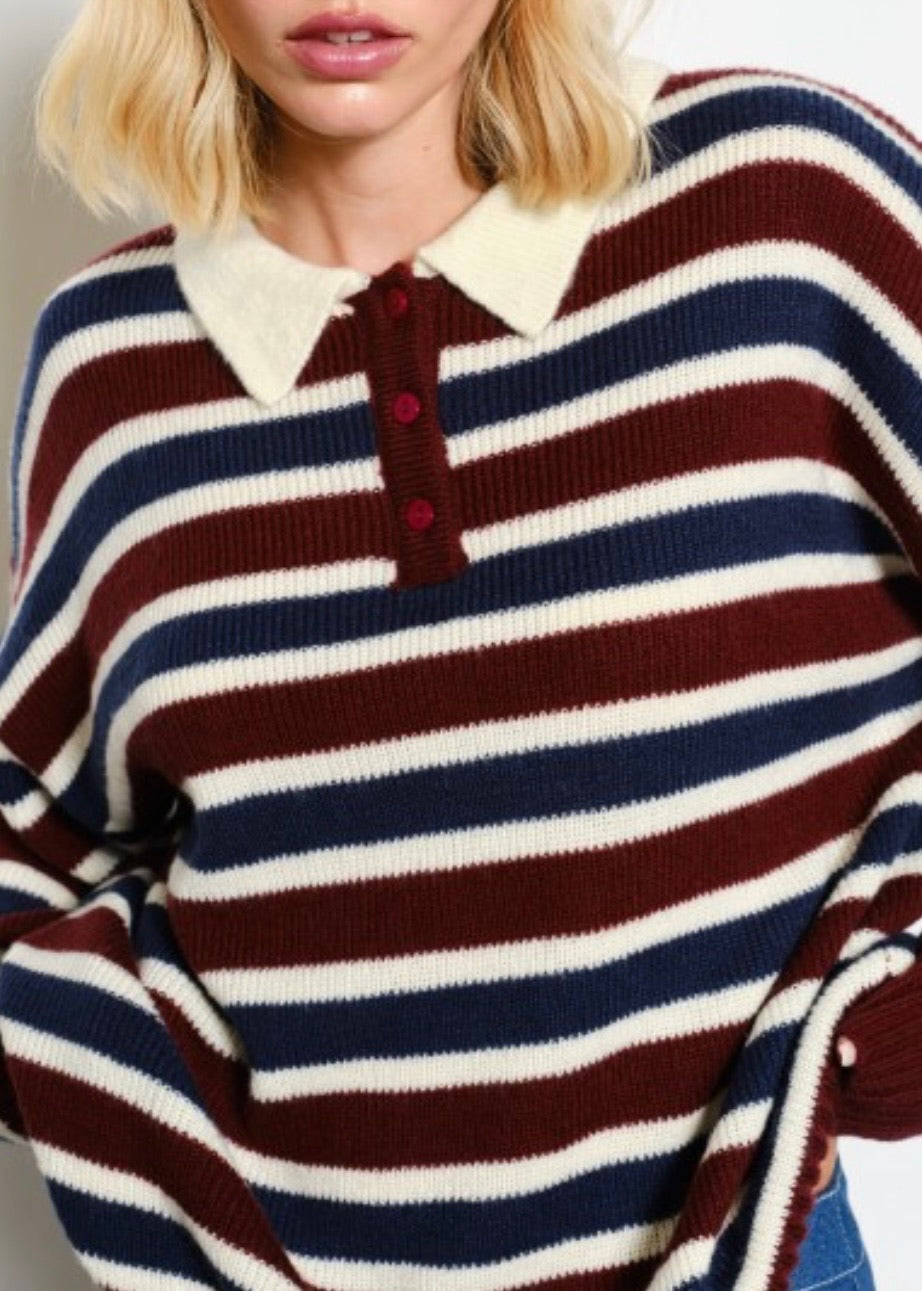 Jerry Stripe Polo Sweater