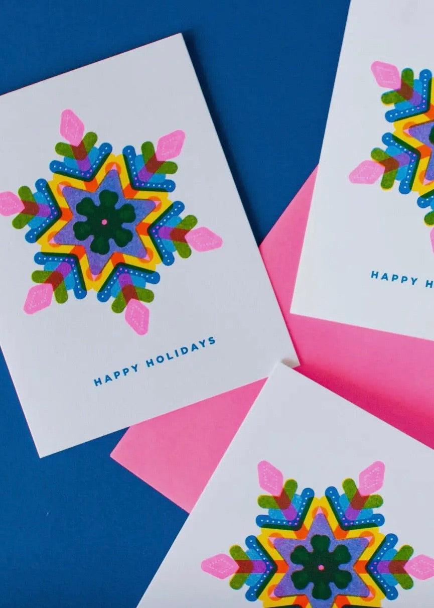 Happy Snowflake Risograph Card