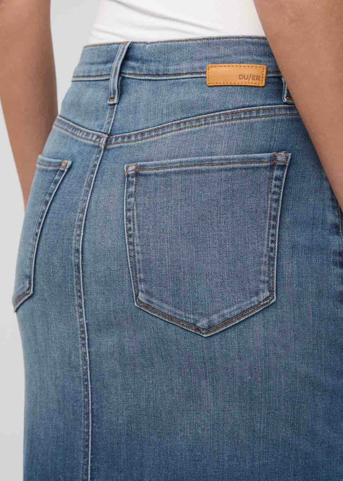 Performance Denim Slit Skirt - Blue Ash