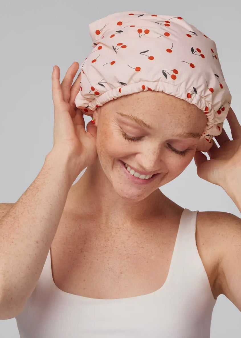 Satin-Lined Flexi Shower Cap - Cherry Print