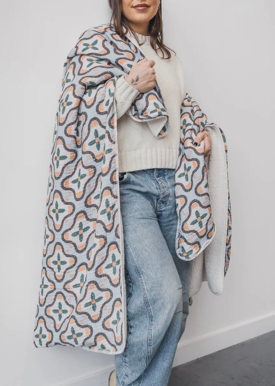 THE MOSAIC | Block Print Sherpa Lined Throw