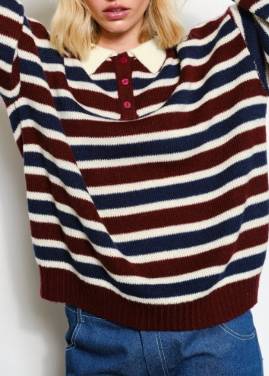 Jerry Stripe Polo Sweater