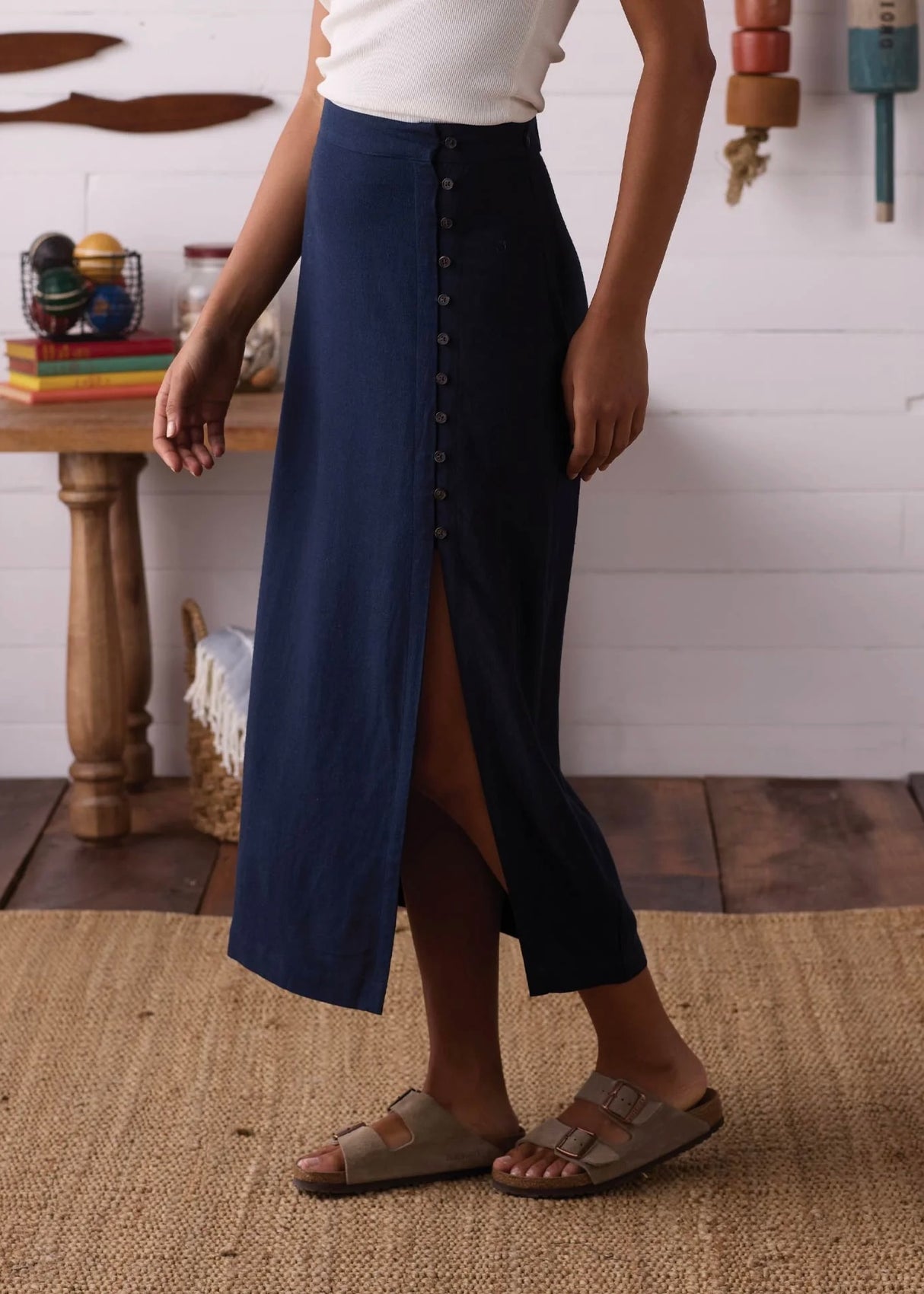 Leukos Linen-Blend Midi Skirt