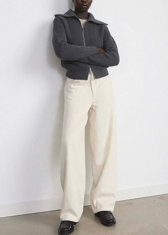 The Drop Collar Zip Up Cardigan