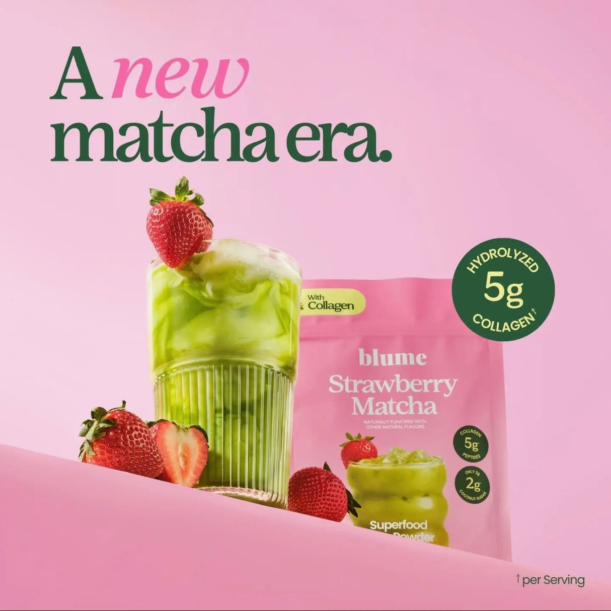 Superfood Latte Powder, Strawberry Matcha with Collagen