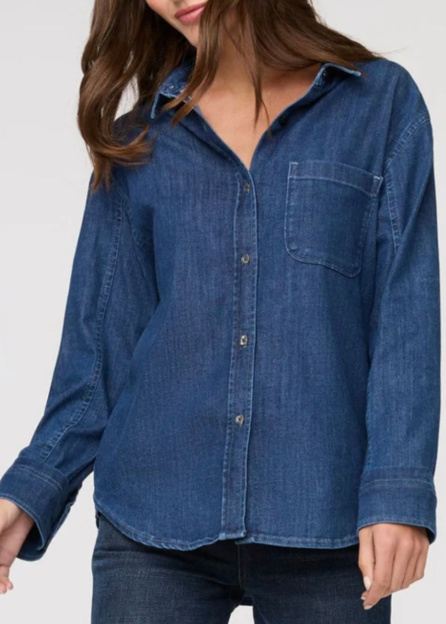 Performance Denim Lite Relaxed Button Down - Medium Stone
