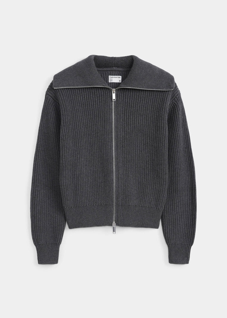 The Drop Collar Zip Up Cardigan