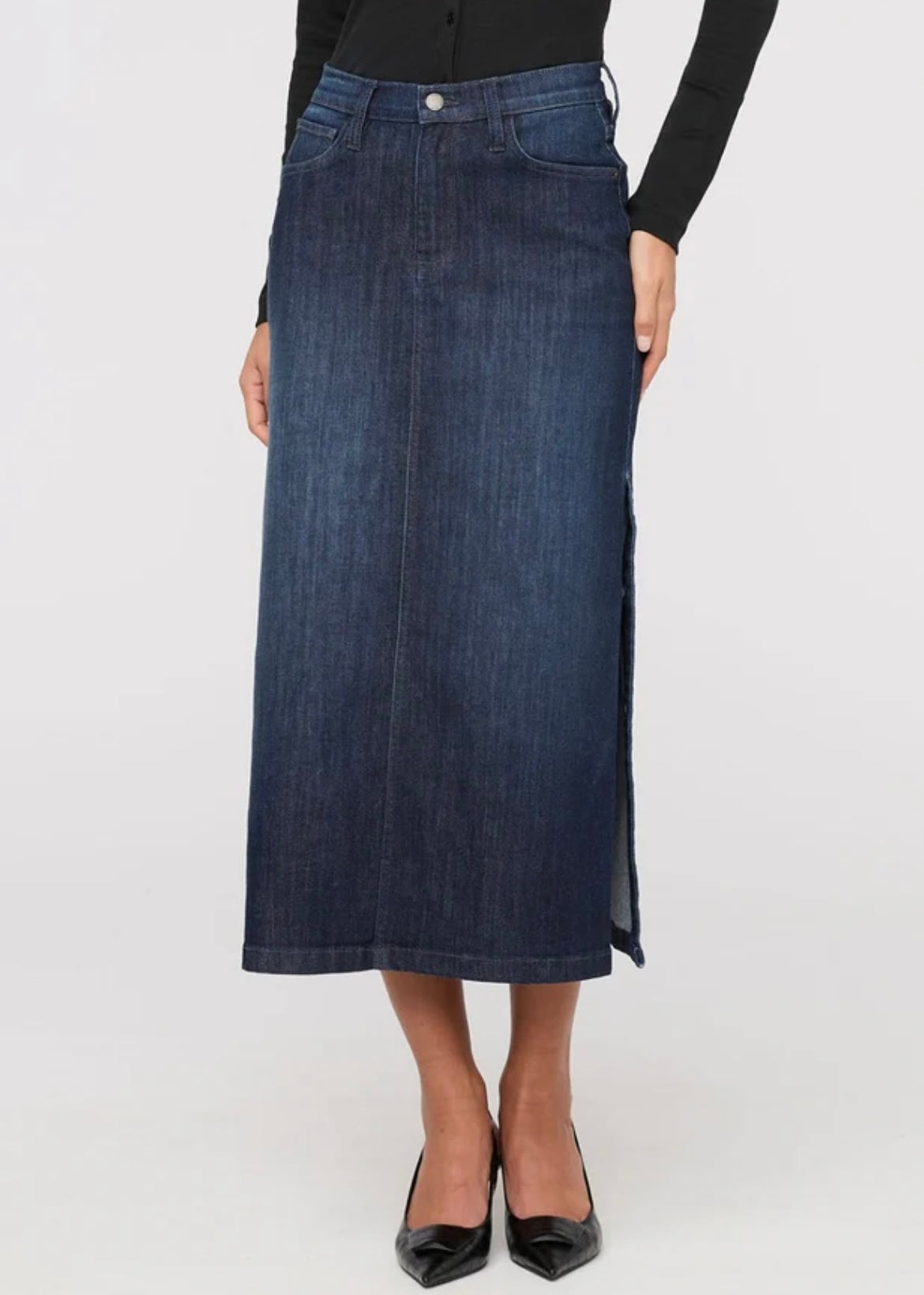 Performance Denim Slit Skirt - Dark Stone