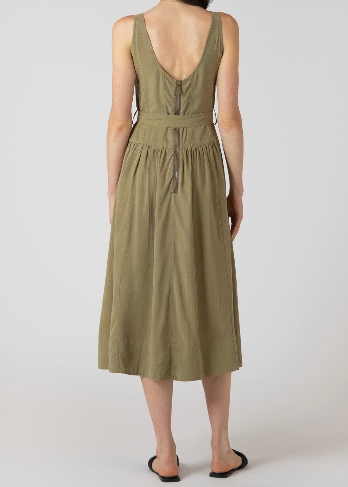 Belted Drop Waist Midi Dress