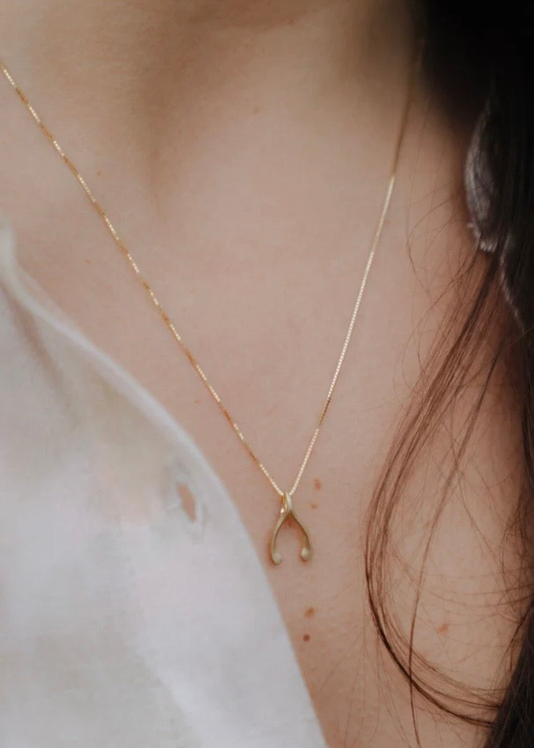 Wishbone Necklace in 10k Solid Gold