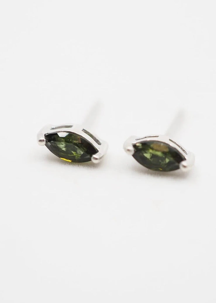 Green Tourmaline Marquise Studs in Sterling Silver
