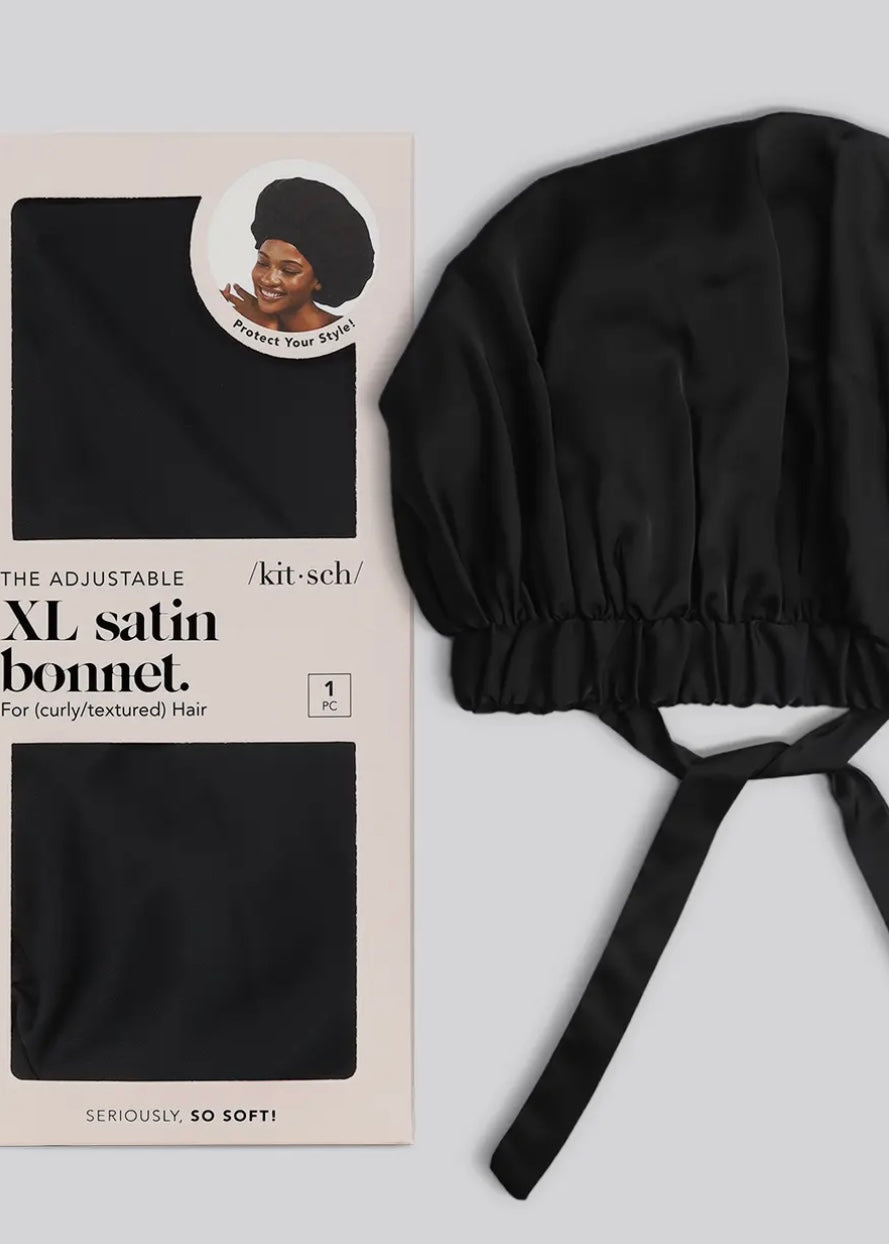 Satin Sleep Xl Adjustable Bonnet - Black