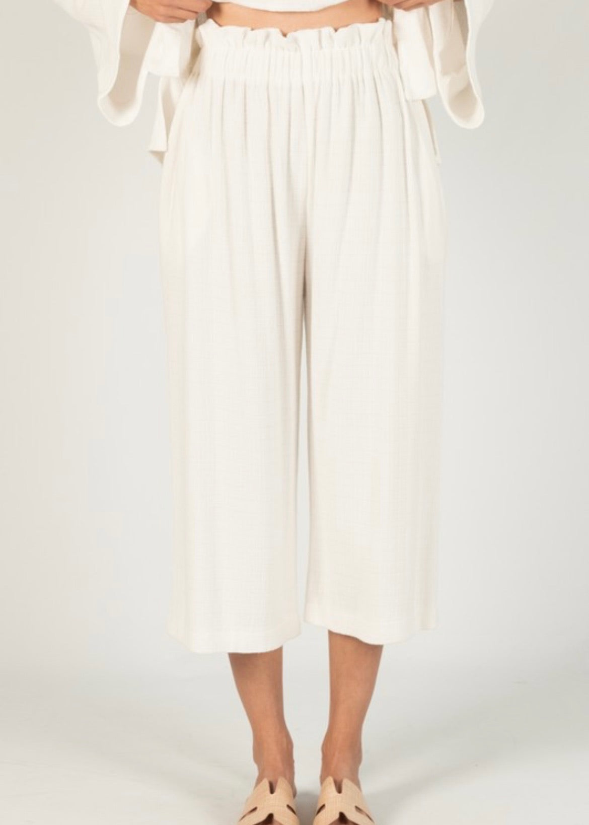 Linen Culotte Elastic Waist Band Pants