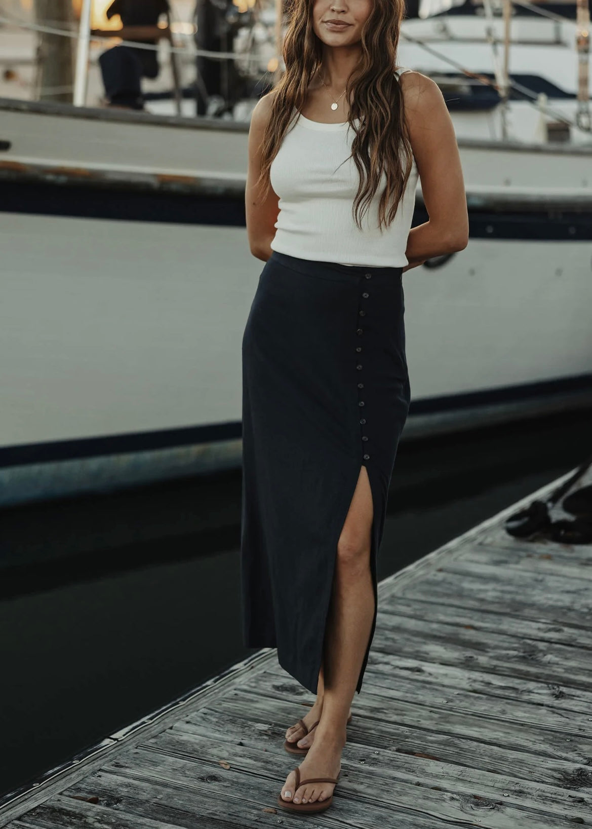 Leukos Linen-Blend Midi Skirt