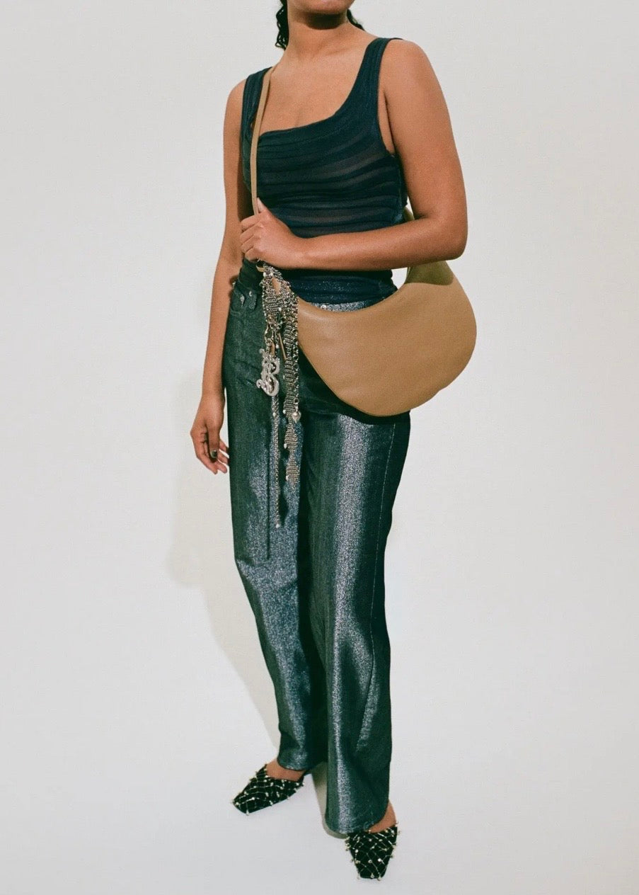 Medium Recycled Leather Flat Crescent