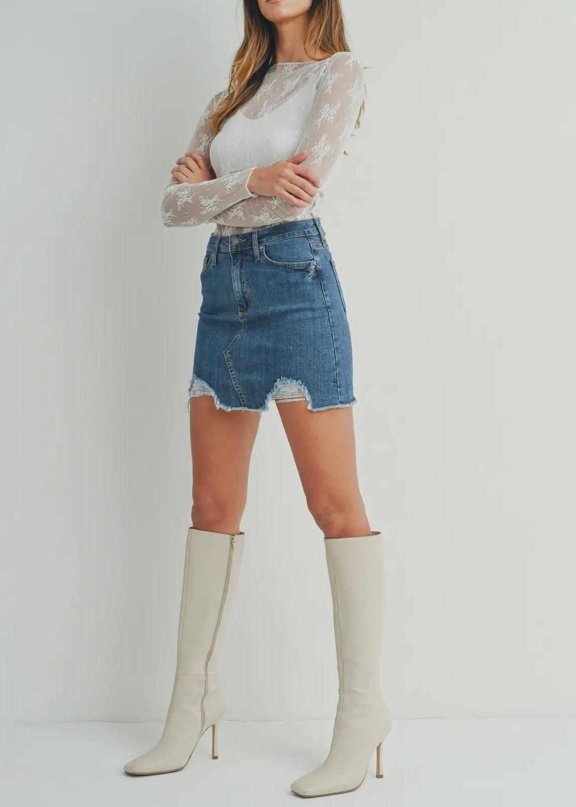 Med- A-Line Skirt w/ Hem Destruction