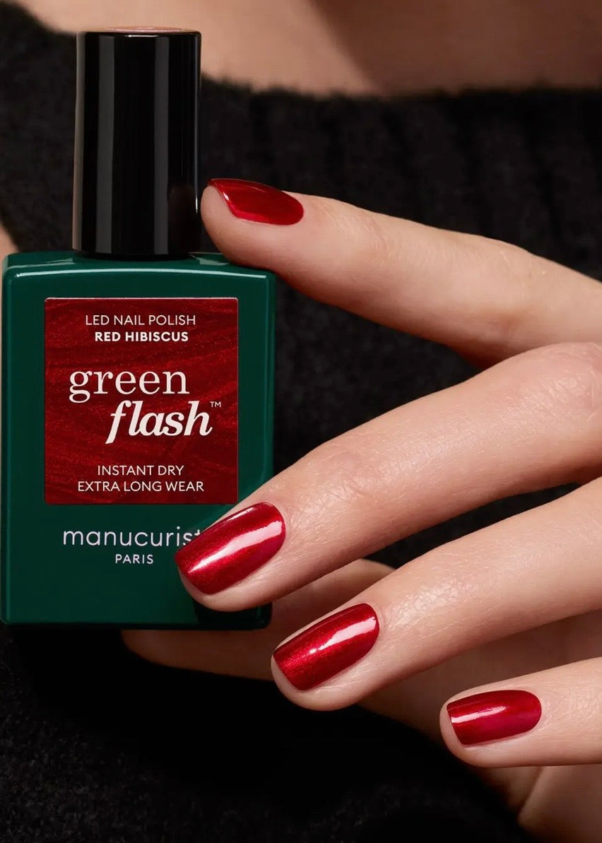 Red Hibiscus Green Flash Nail Polish