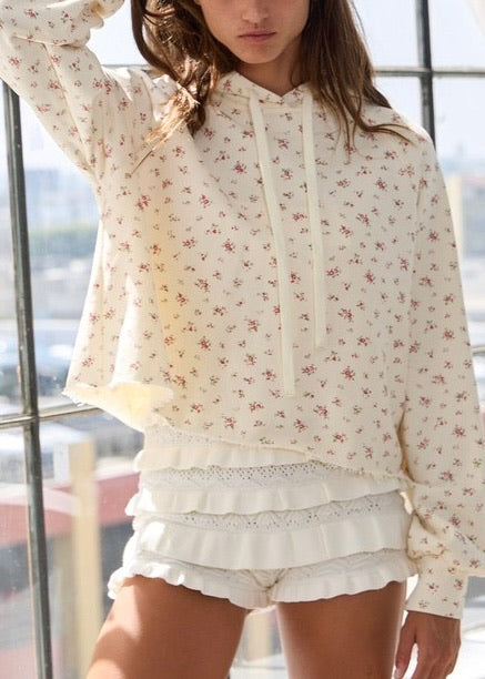 Peony Floral Print Cropped Hoodie
