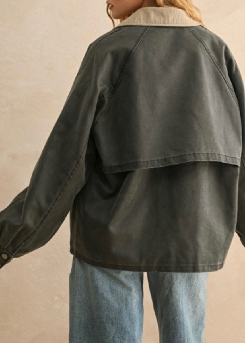 Collar Contrasted Utility Jacket