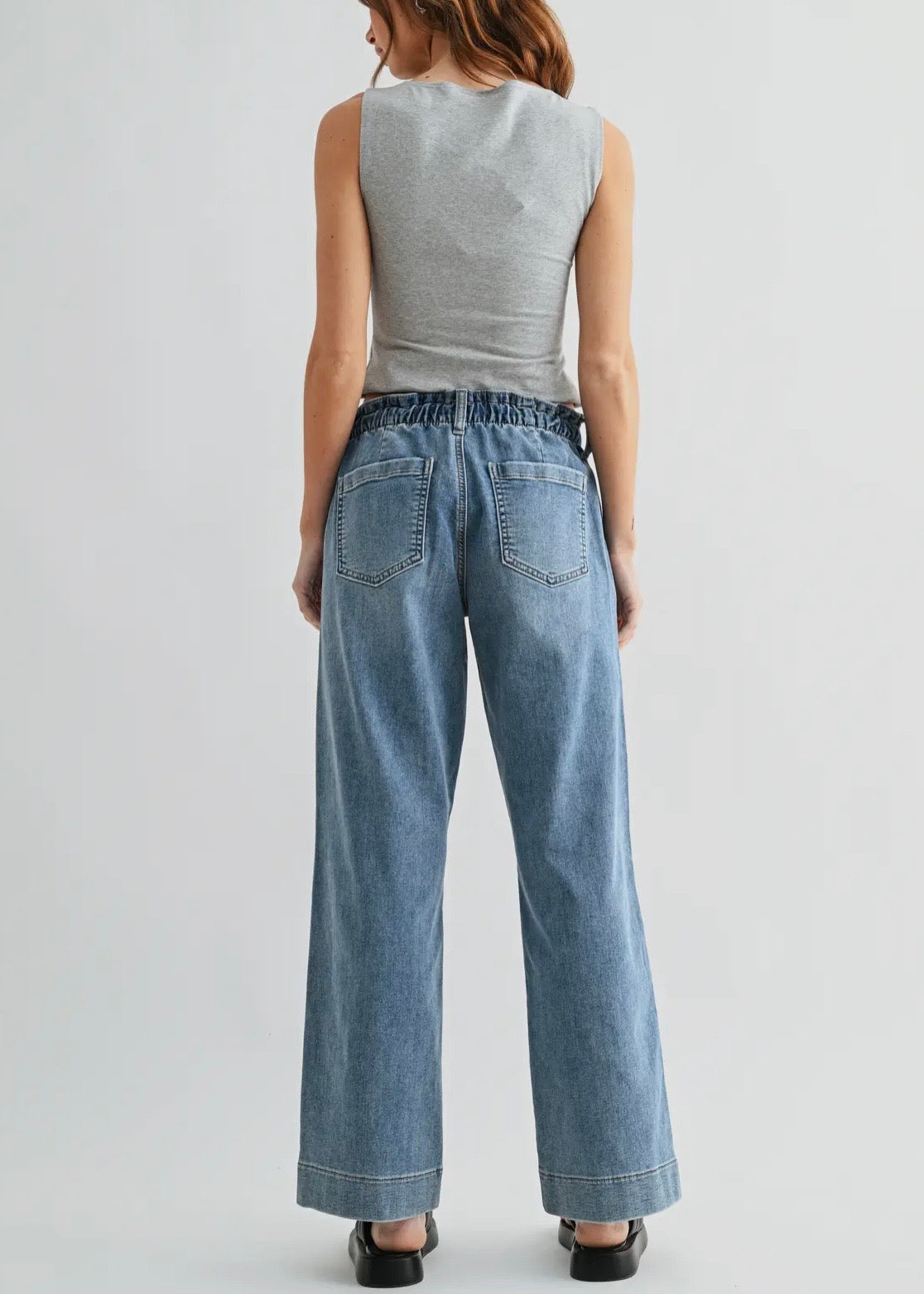 Pull On Drawstring Wide Leg Jean