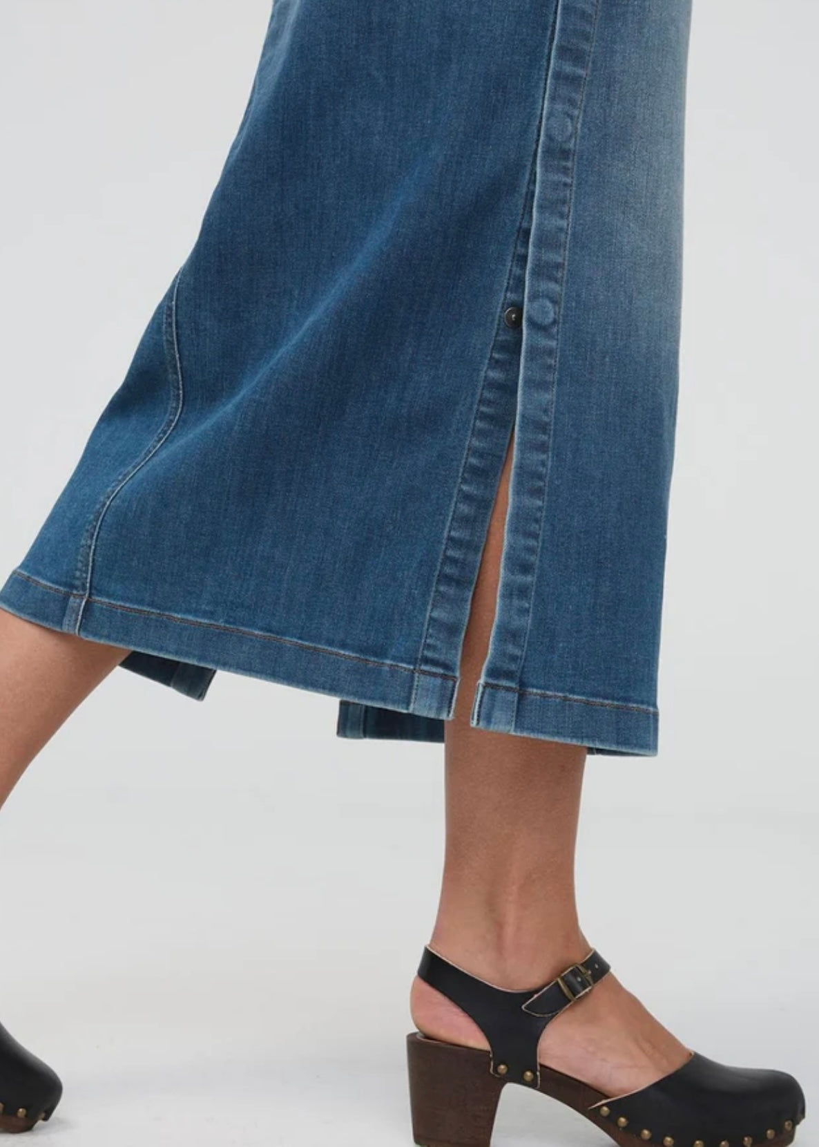 Performance Denim Slit Skirt - Blue Ash