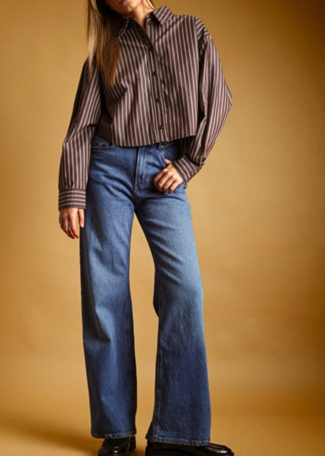 Johnny Striped Button Front Crop Shirts