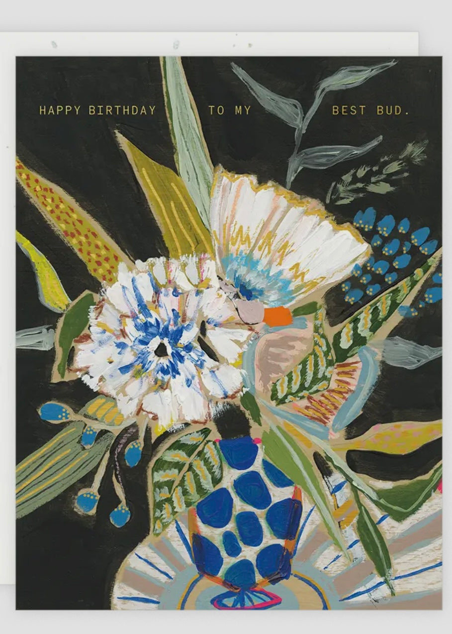 Blue Polka Floral Happy Birthday Card