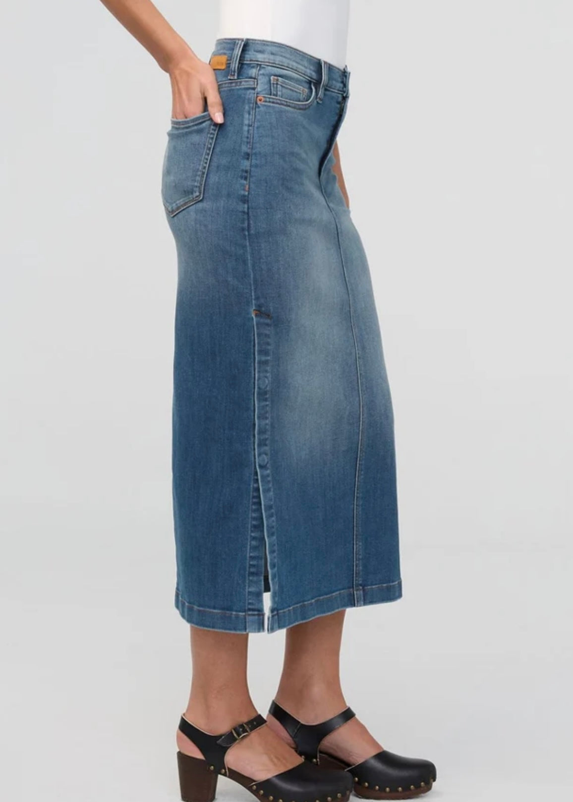 Performance Denim Slit Skirt - Blue Ash