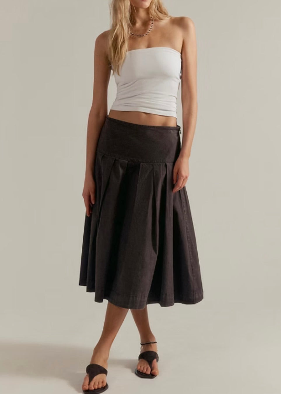 Skipper Pleated Chino Midi Skirt
