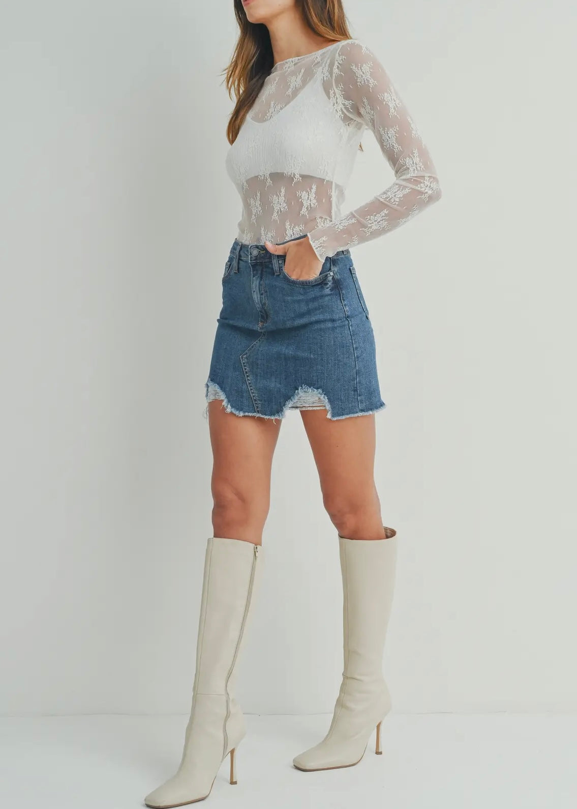 Med- A-Line Skirt w/ Hem Destruction