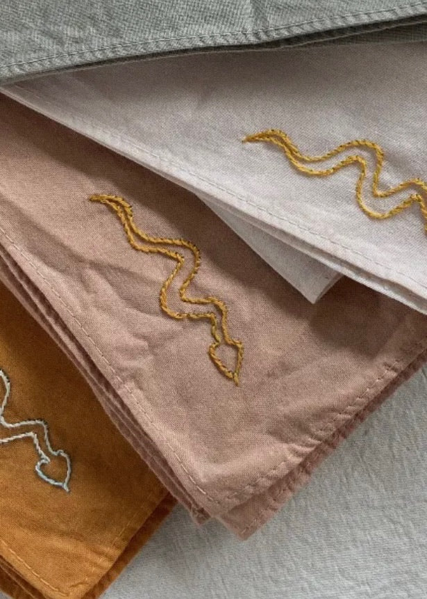 Hand Embroidered Desierto Cotton Bandana, Plant Dyed