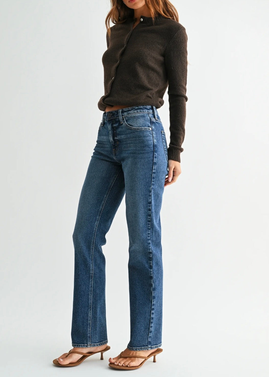Mid Rise Stovepipe Straight Leg Dark Denim
