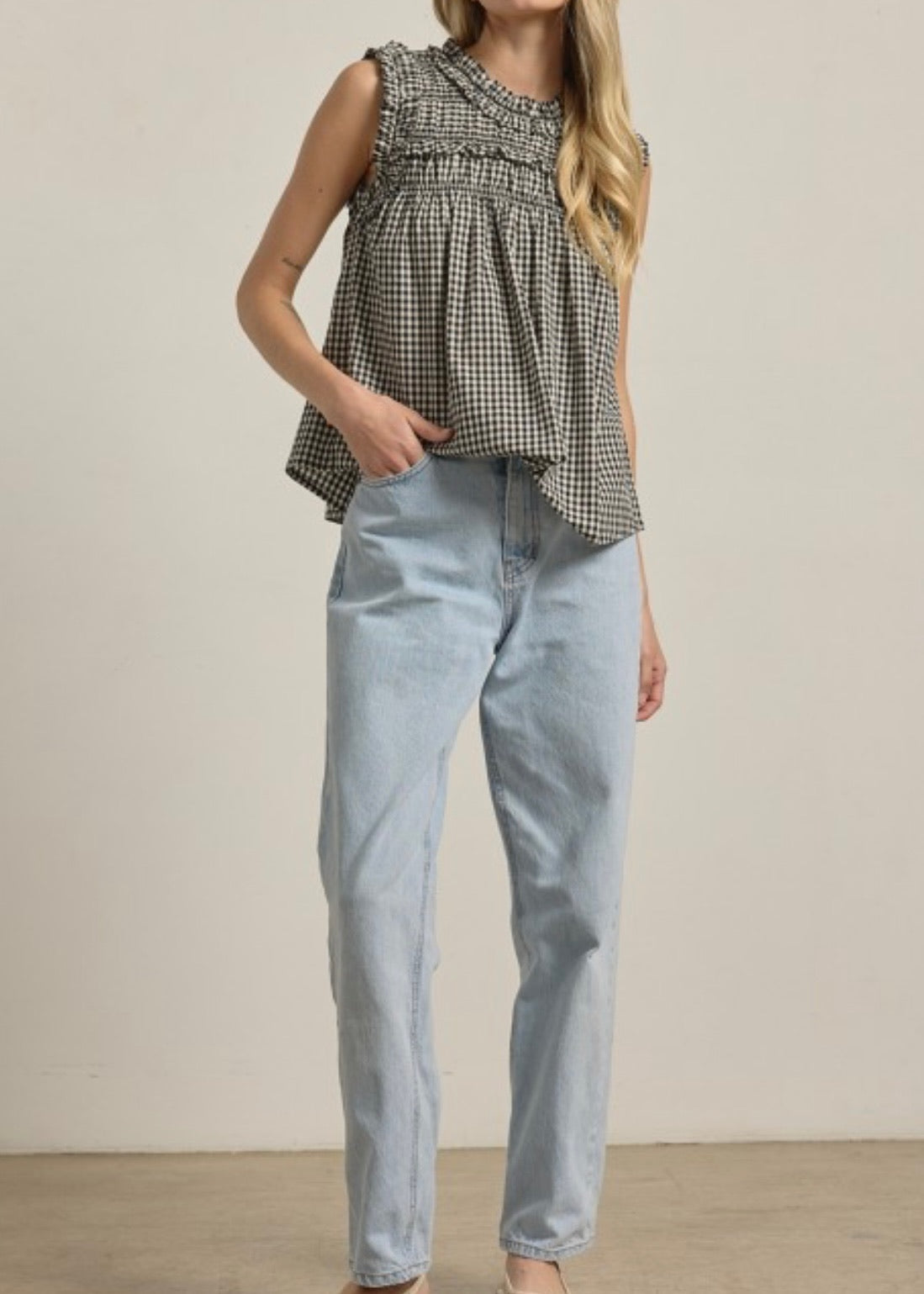 Gingham Ruffle Blouse
