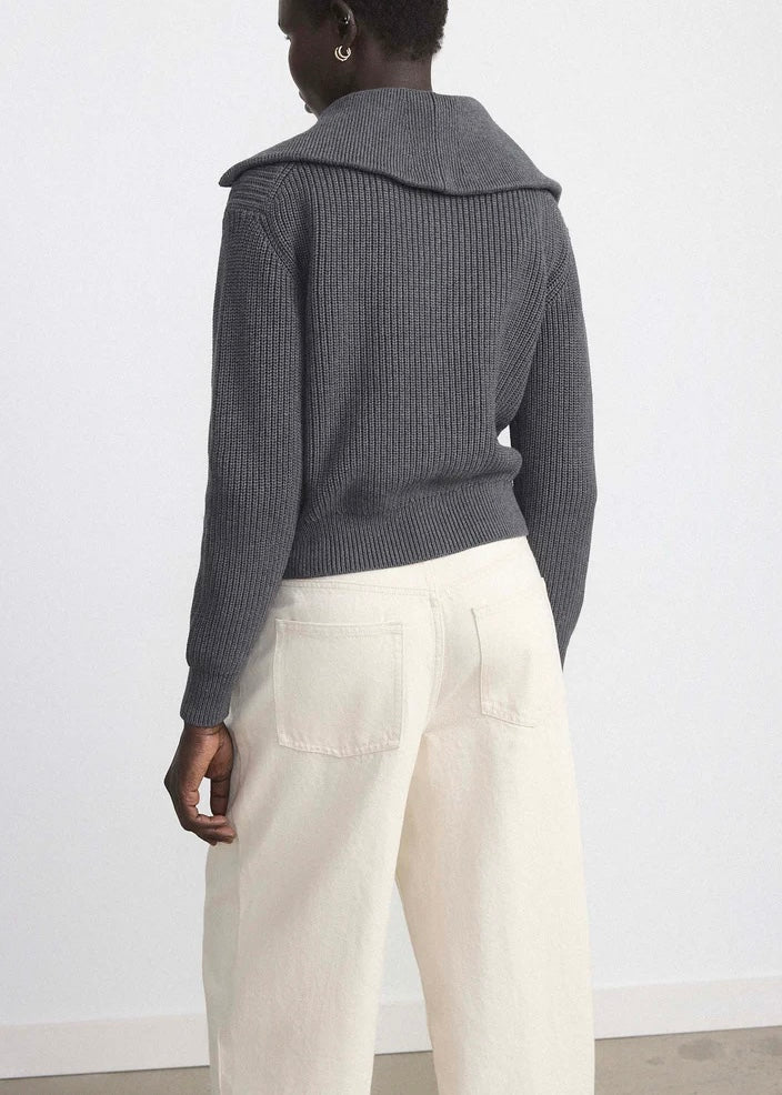 The Drop Collar Zip Up Cardigan