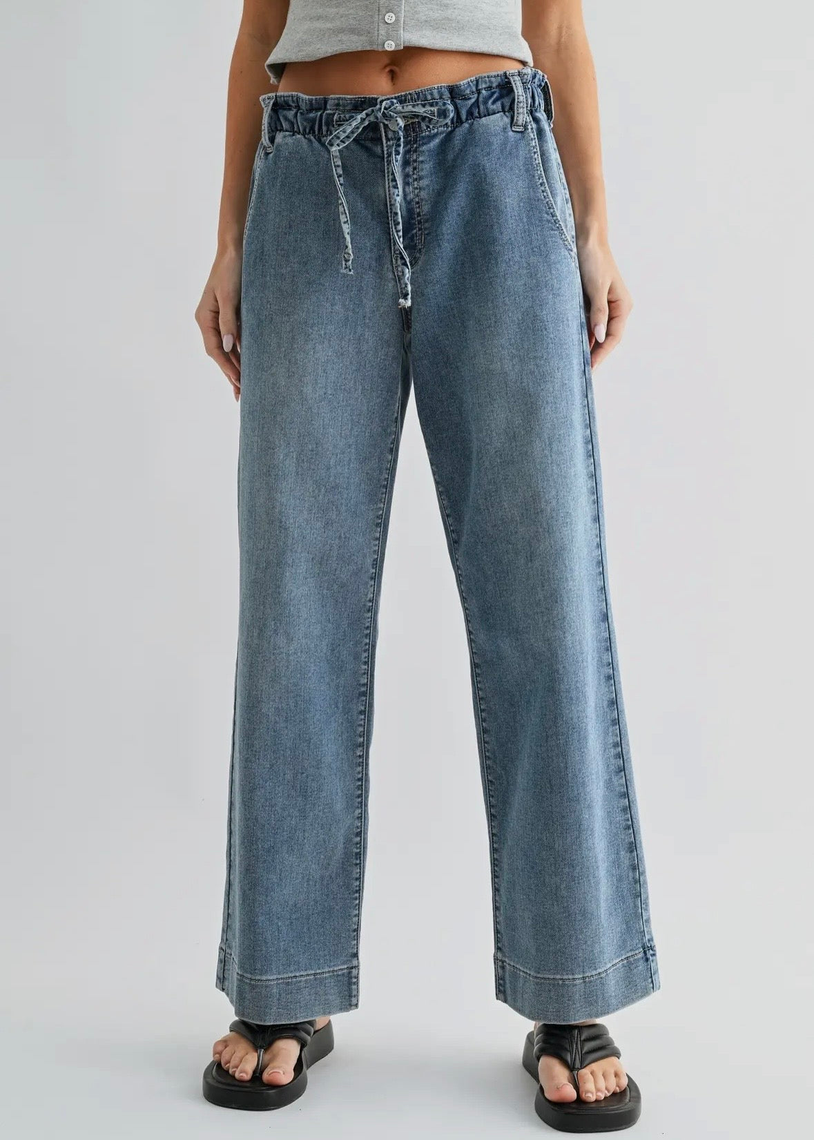 Pull On Drawstring Wide Leg Jean