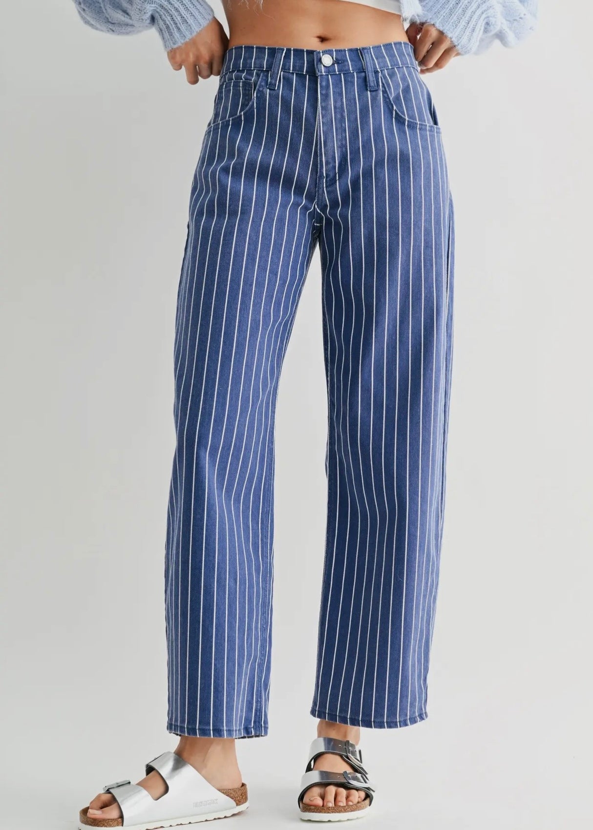 Navy Stripe Barrel Jean