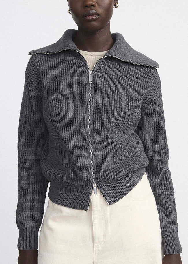 The Drop Collar Zip Up Cardigan